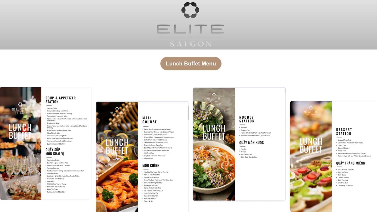 Enjoy a relaxed daytime experience with the Elite of Saigon menu, featuring a refined lunch selection served along the Saigon River. Enjoy a relaxed daytime experience with the Elite of Saigon menu, featuring a refined lunch selection served along the Saigon River.