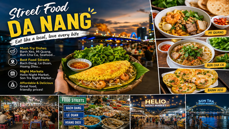 Street food Da Nang brings together bold local flavors, vibrant night markets, and unforgettable Central Vietnam food culture. Street food Da Nang brings together bold local flavors, vibrant night markets, and unforgettable Central Vietnam food culture.